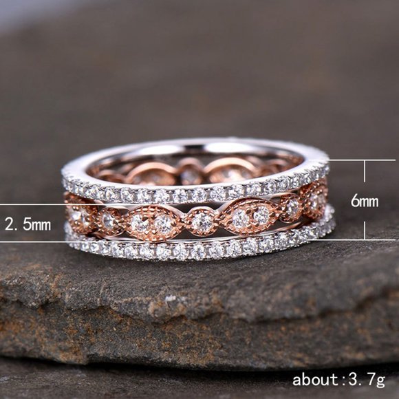 3Pcs/set Crystal Simple Wedding Promise Ring Set for Women, VIP596 - Picture 2 of 5